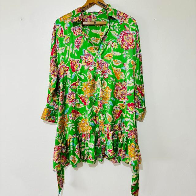 Zara Women's Shirt Dress - Green/Multi - 12 on Productcaster.