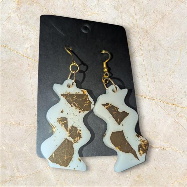 Handmade Women's Earrings - White/Gold on Productcaster.