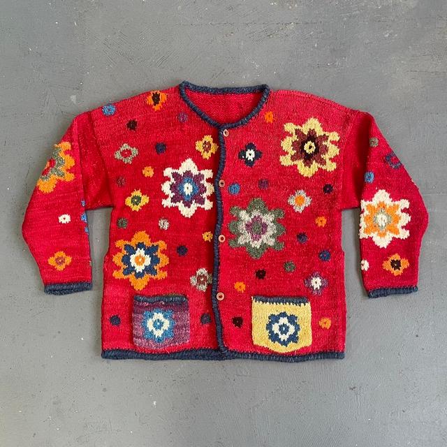 Vintage Women's Cardigan - Red/Multi - L on Productcaster.