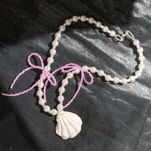 Handmade Women's Necklace - Pink/Silver on Productcaster.