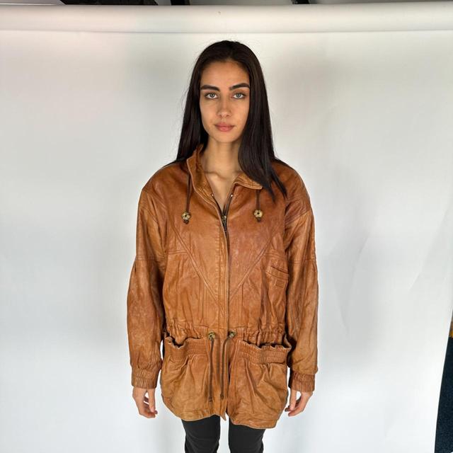 Vintage Women's Leather Coat - Brown - UK 8 on Productcaster.