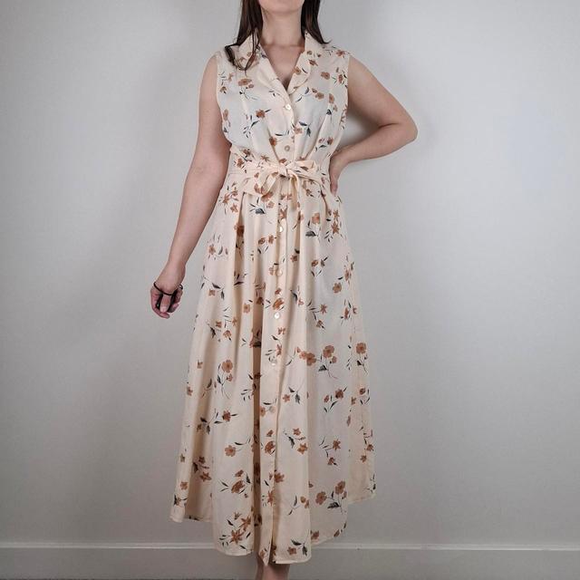 Vintage Women's A-line Dress - Cream/Brown - 16 on Productcaster.