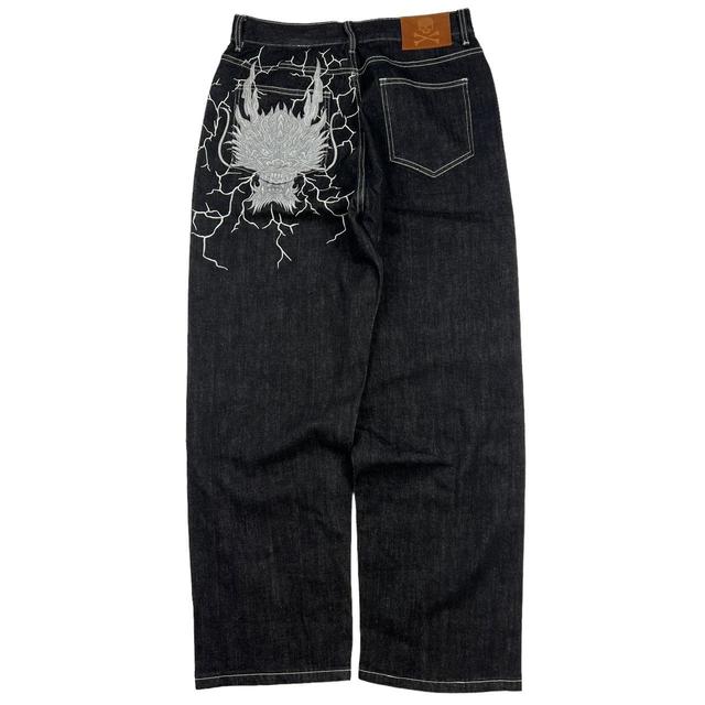 Men's Embroidered Jeans - Black/White - 32" on Productcaster.