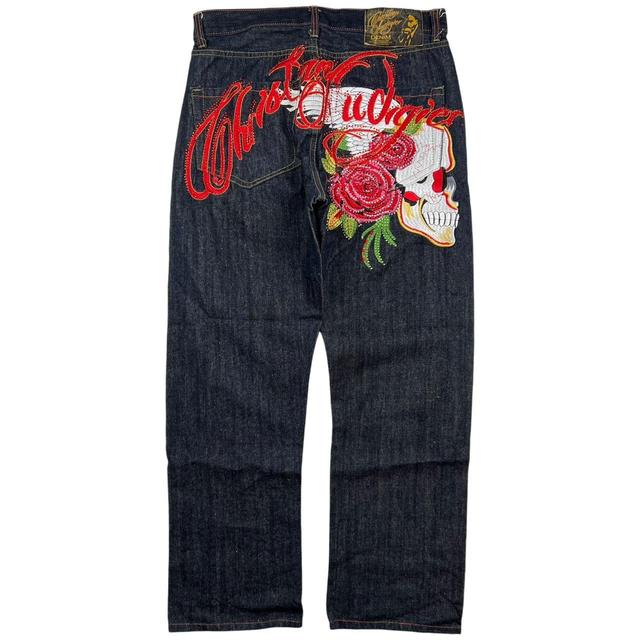 Ed Hardy Men's Embroidered Jeans - Navy/Red - 34" on Productcaster.