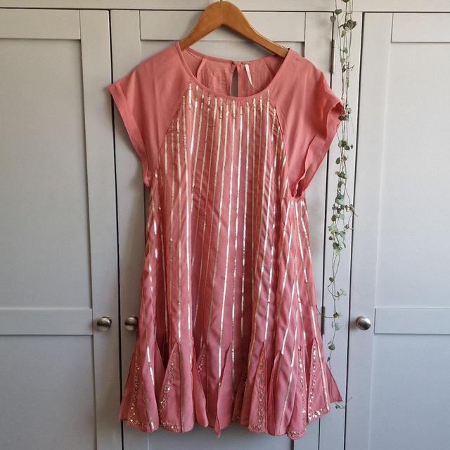 Free People Women's Mini Dress - Pink/Gold - S on Productcaster.