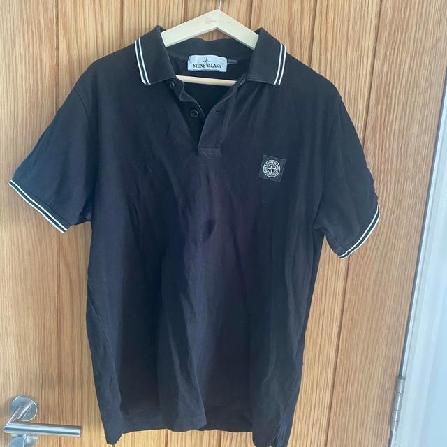 Stone Island Men's Polo shirt - Black/White - L on Productcaster.