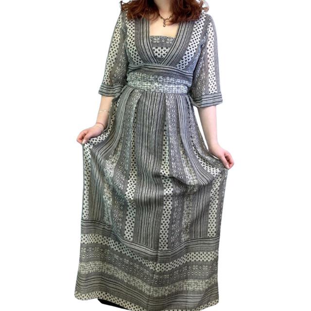 Vintage Women's Maxi Dress - Grey/Black - One size on Productcaster.