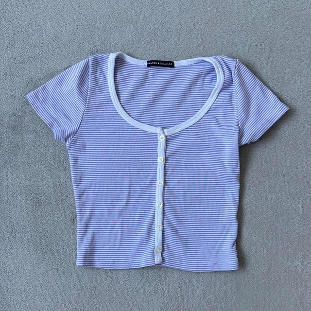 Brandy Melville Women's Crop top - Purple/White - One size on Productcaster.