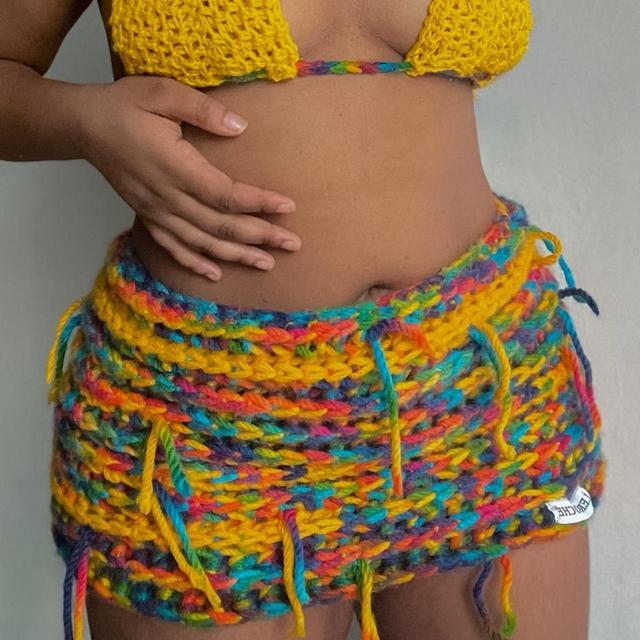 Handmade Women's Mini Skirt - Yellow/Multi - 3XL on Productcaster.