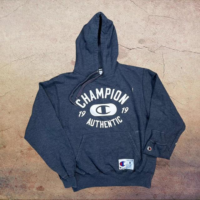 Champion Men's Hoodie - Grey/Navy - M on Productcaster.