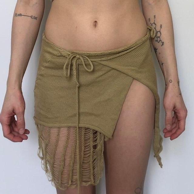 Handmade Women's Mini Skirt - Khaki/Green - UK 8 on Productcaster.