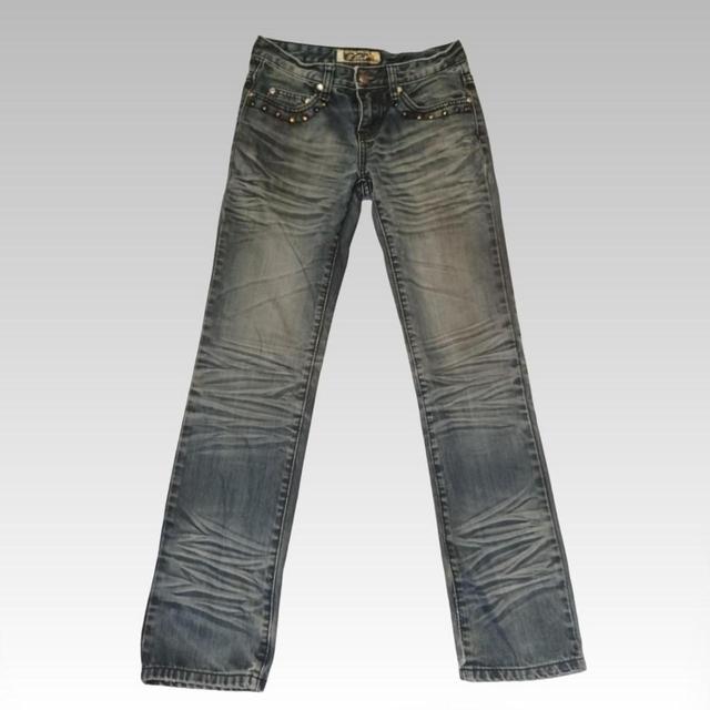 Vintage Women's Low rise Acid-washed Jeans - Blue/Navy - 27" on Productcaster.