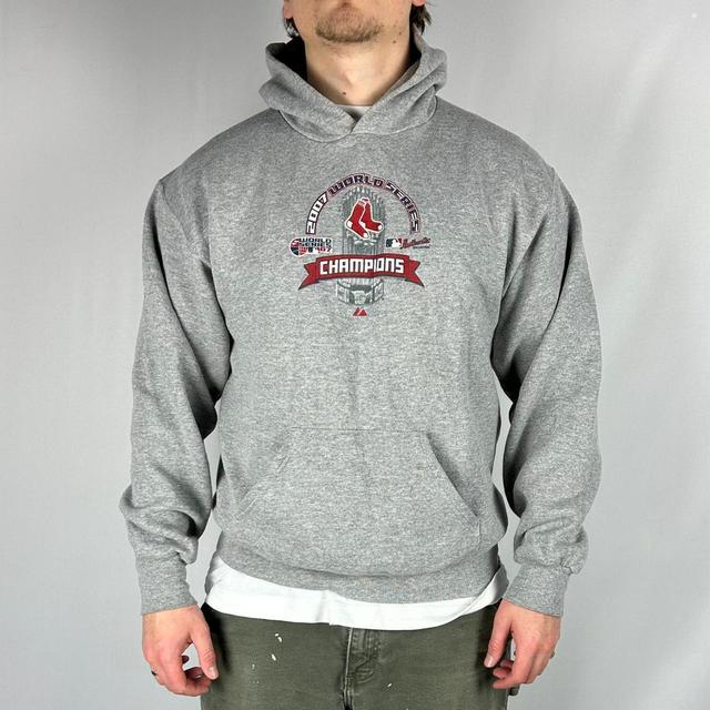 MLB Men's Hoodie - Grey/Red - S on Productcaster.