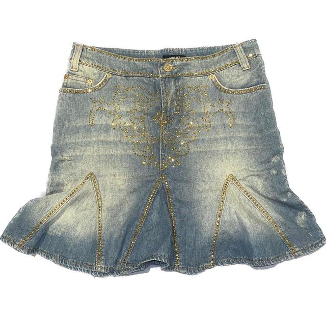 Versace Women's Denim Skirt - Blue - UK 8 on Productcaster.