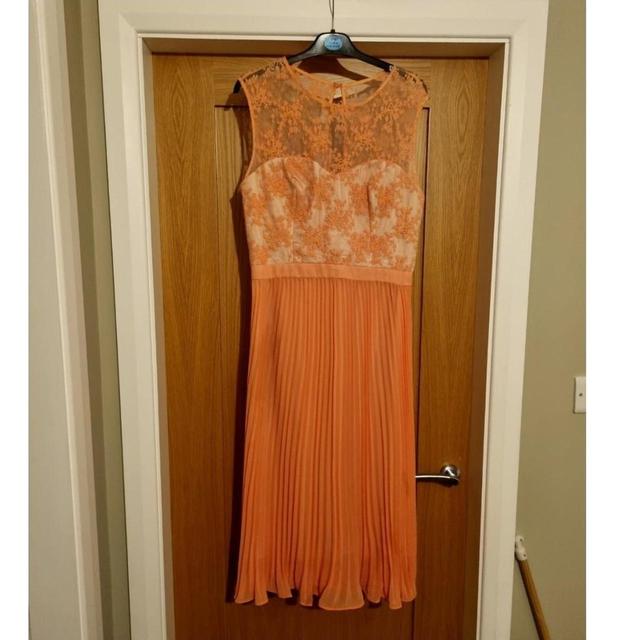 Warehouse Women's Pleated Dress - Orange/Pink - 12 on Productcaster.