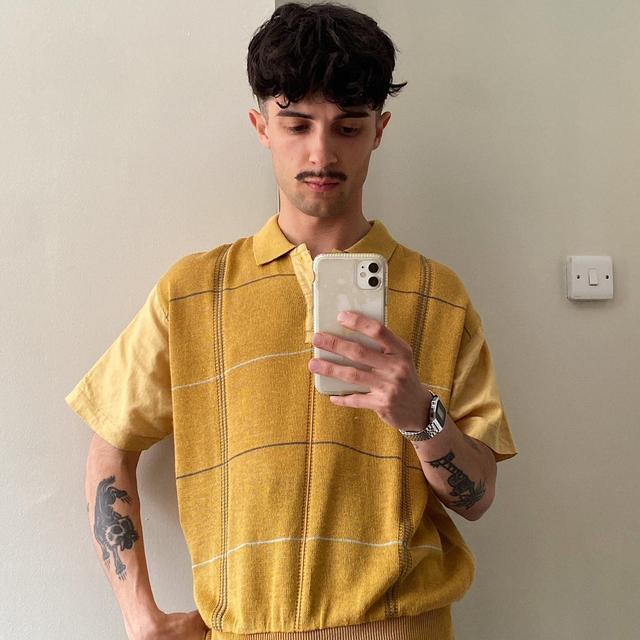 Vintage Men's Polo shirt - Yellow/Grey - M on Productcaster.