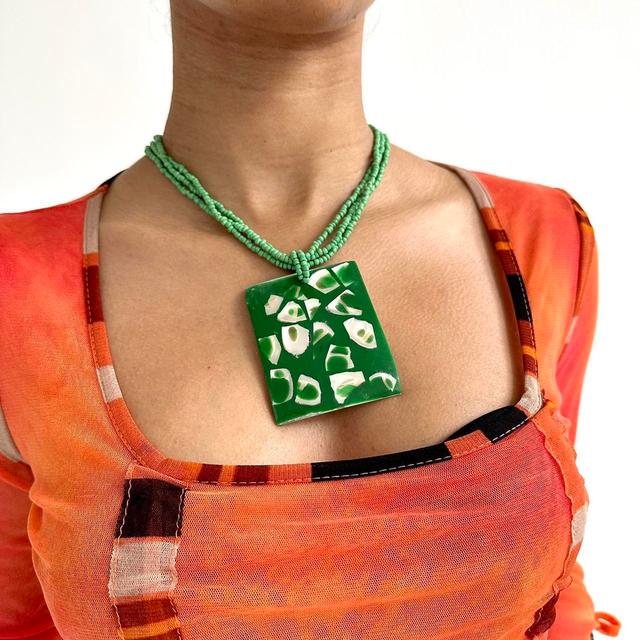 Vintage Women's Necklace - Green on Productcaster.