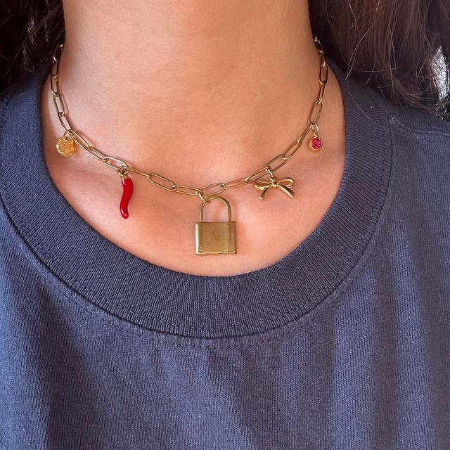 Women's Necklace - Gold/Red on Productcaster.