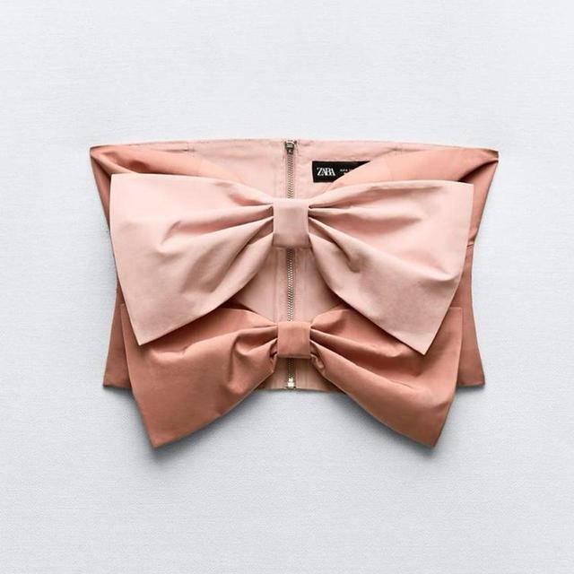 Zara Women's Crop top - Pink/Cream - S on Productcaster.