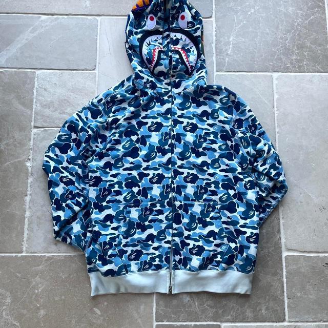 BAPE Men's Hoodie - Blue/White - L on Productcaster.