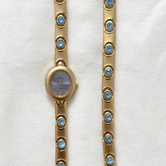 Vintage Women's Analogue Watch - Gold/Blue on Productcaster.