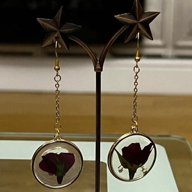 Handmade Women's Earrings - Red/Gold on Productcaster.