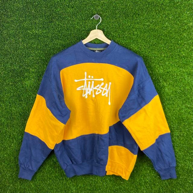 Stüssy Men's Sweatshirt - Navy/Yellow - L on Productcaster.