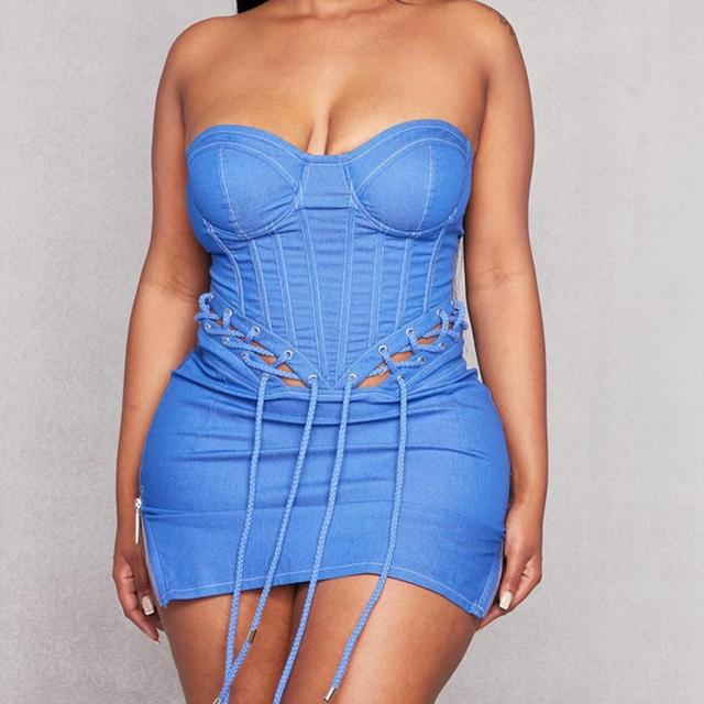 PrettyLittleThing Shape Women's Bodycon Dress - Blue - 10 on Productcaster.