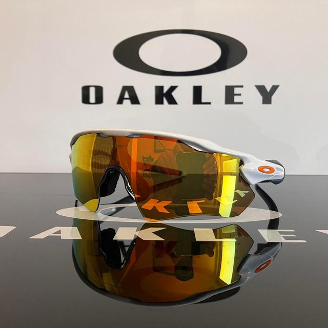 Oakley Men's Round Sunglasses - White/Orange on Productcaster.