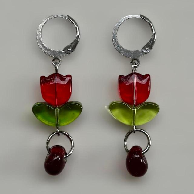 Handmade Women's Earrings - Red/Green on Productcaster.