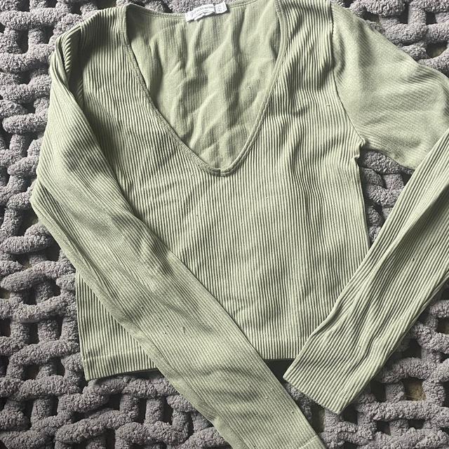 Stradivarius Women's Crop top - Green/White - 8 on Productcaster.