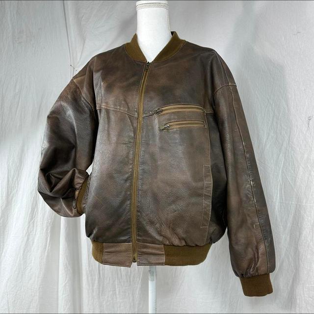 Vintage Men's Bomber Jacket - Brown - M on Productcaster.