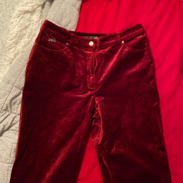 Vintage Women's Low rise Trousers - Red/Burgundy - UK 10 on Productcaster.