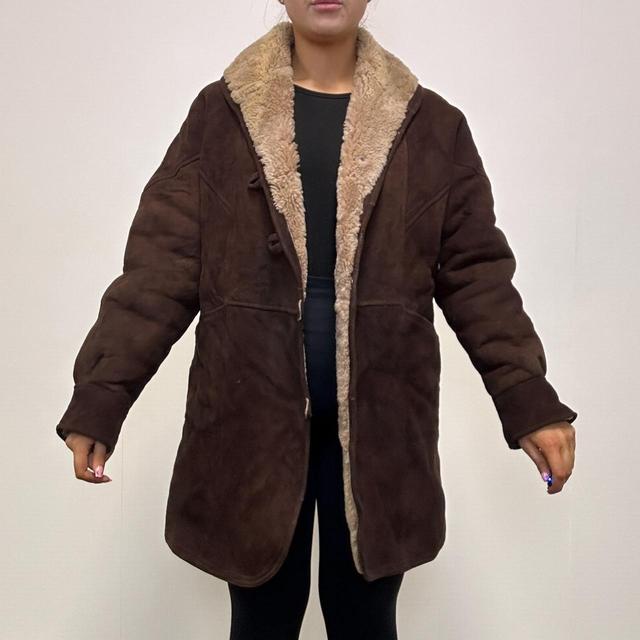 Vintage Women's Overcoat - Brown/Cream - UK 14 on Productcaster.