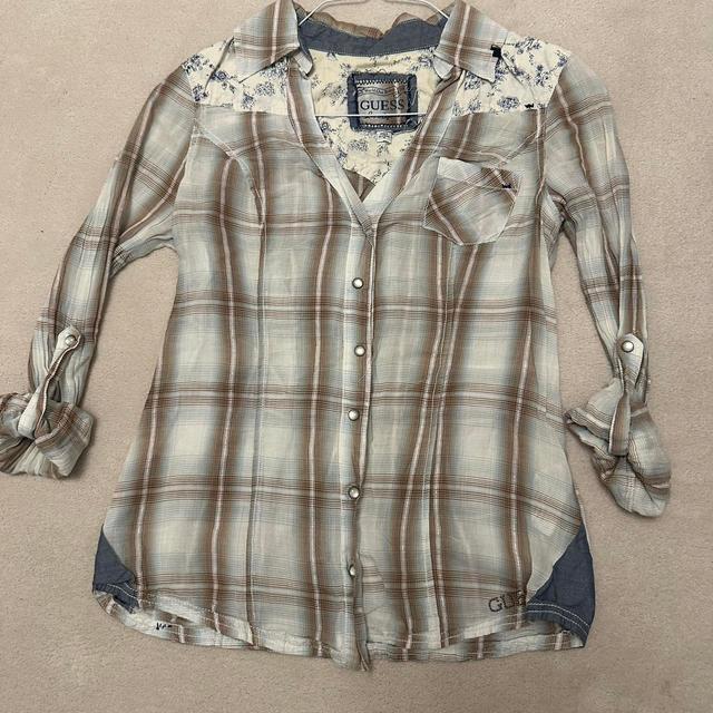 Guess Women's Shirt - Tan/Blue - M on Productcaster.