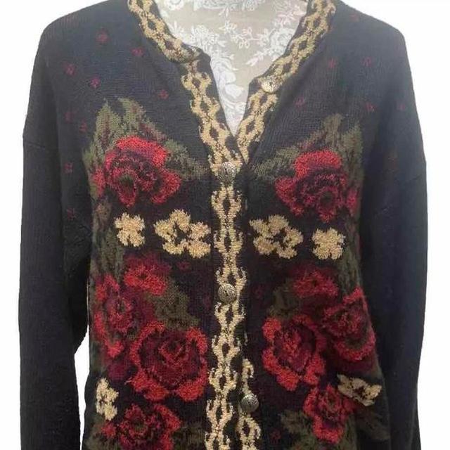 Vintage Women's Cardigan - Black/Red - One size on Productcaster.