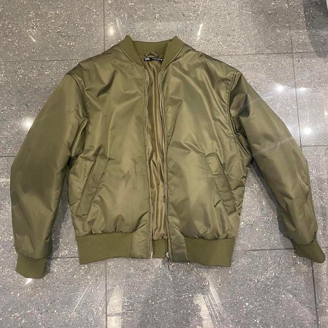 Zara Men's Bomber Jacket - Khaki/Green - S on Productcaster.