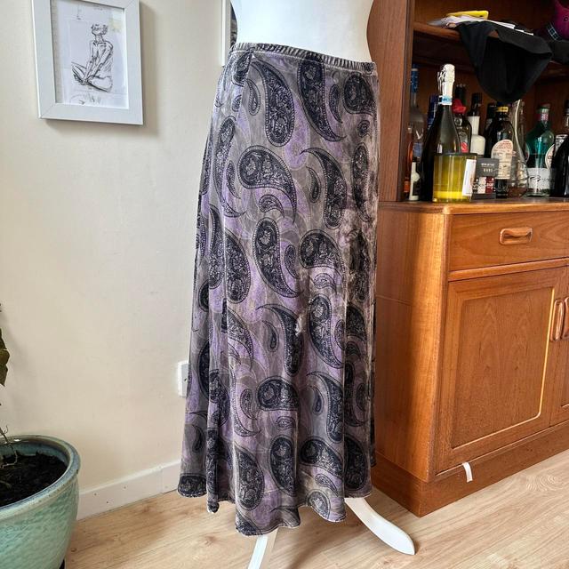 Vintage Women's Silk Skirt - Purple/Multi - UK 10 on Productcaster.