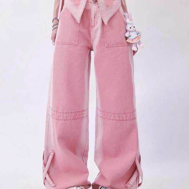 Preloved Women's Straight leg Cargo Jeans - Pink - UK 8 on Productcaster.