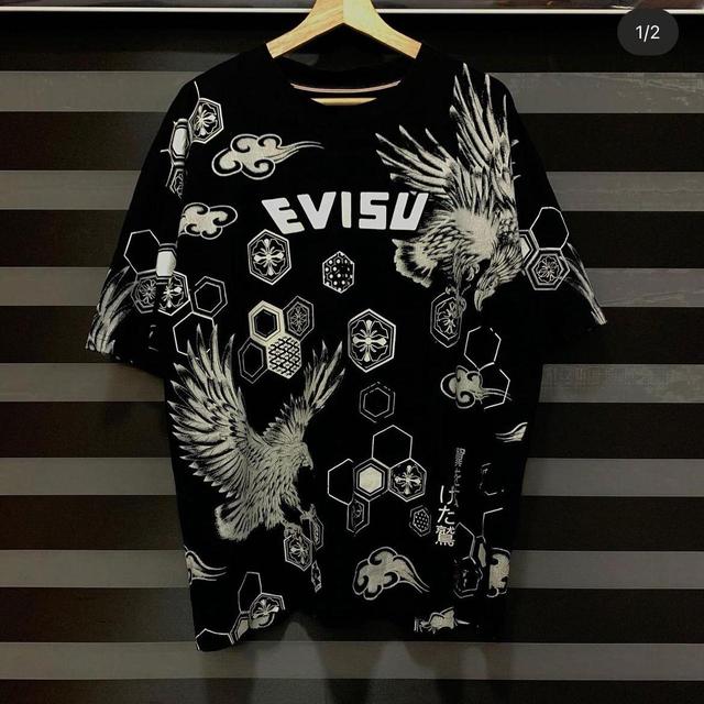 Evisu Men's T-shirt - Black/White - XL on Productcaster.