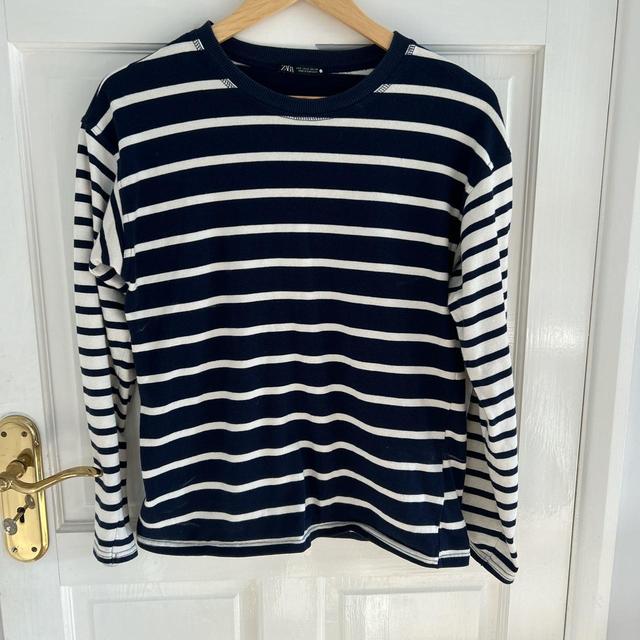 Zara Women's Sweatshirt - White/Navy - S on Productcaster.