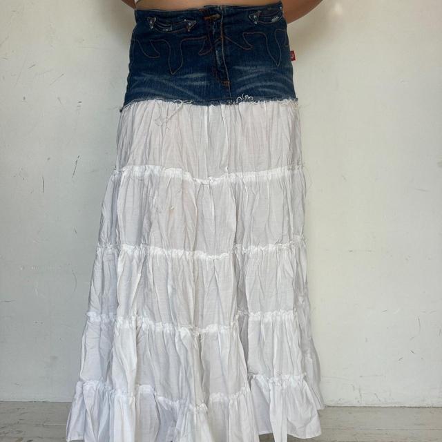 Reclaimed Vintage Women's Maxi Skirt - White/Blue - UK 10 on Productcaster.