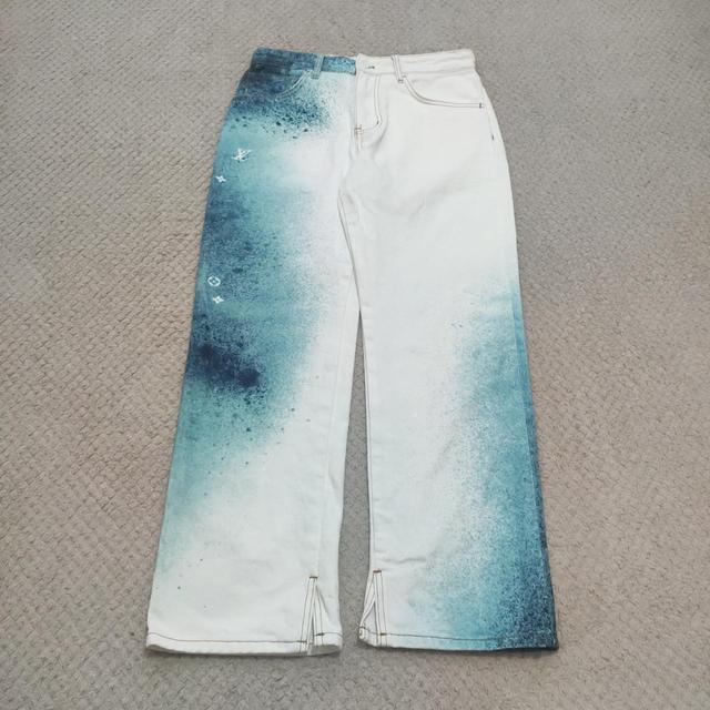 Louis Vuitton Men's Straight leg Painted Jeans - White/Blue - 30" on Productcaster.