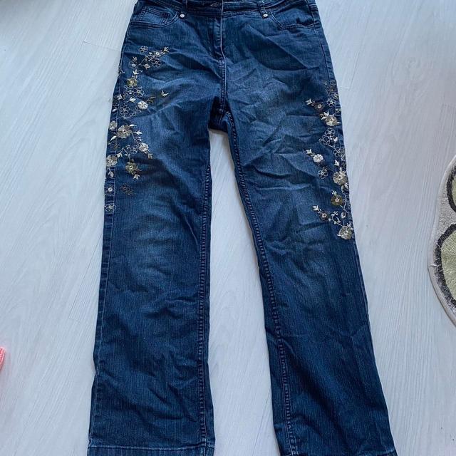 Women's Embroidered Jeans - Navy/Blue - UK 8 on Productcaster.