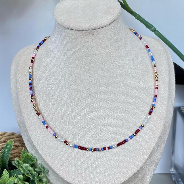 Women's Necklace - White/Burgundy on Productcaster.