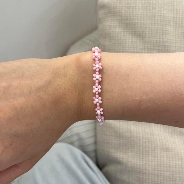 Handmade Women's Bracelet - Pink/White on Productcaster.