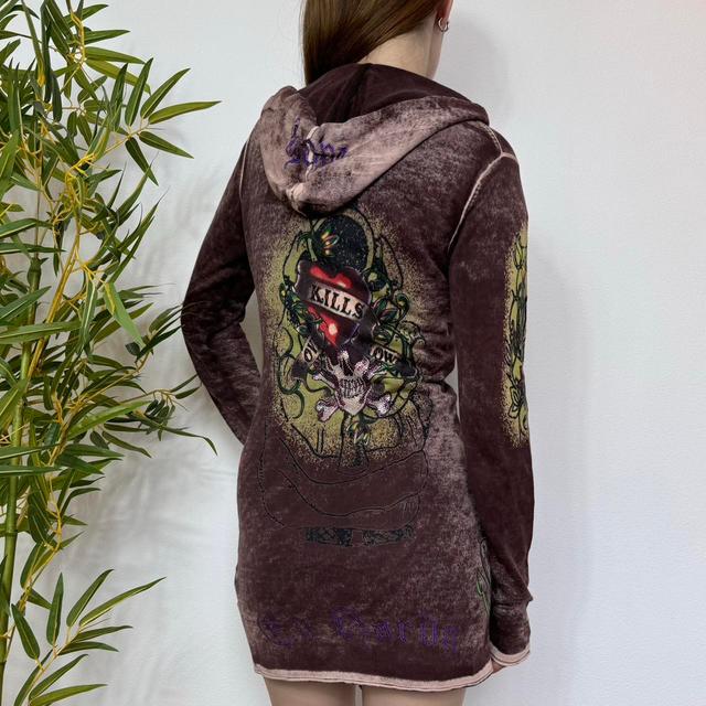 Ed Hardy Women's Hoodie - Brown/Purple - S on Productcaster.