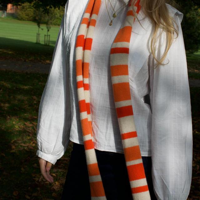 Handmade Women's Scarf - Orange/Cream on Productcaster.