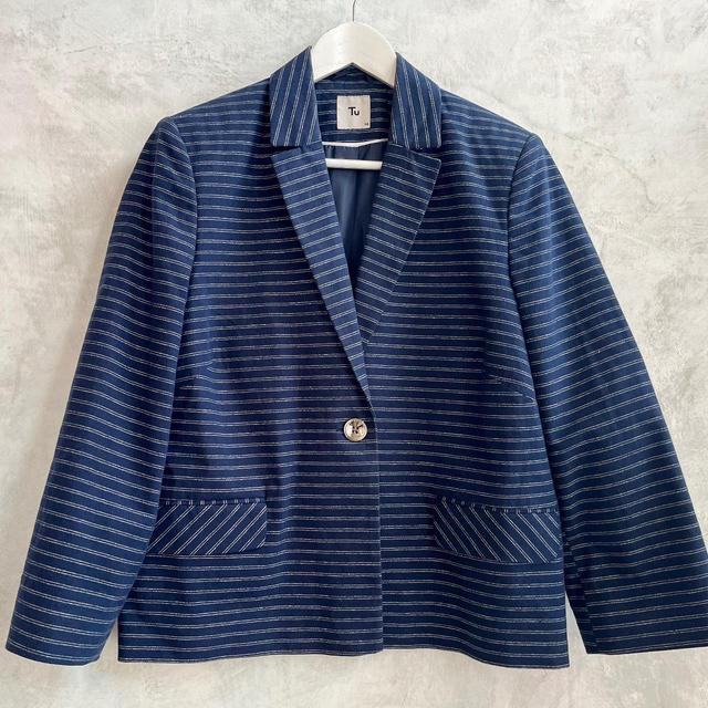 Preloved Women's Blazer Jacket - Blue/Navy - UK 14 on Productcaster.