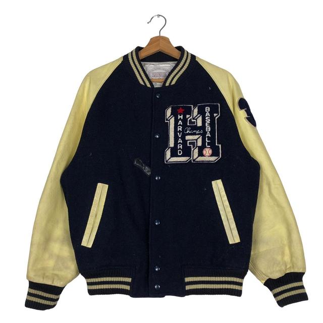 Men's Varsity Jacket - Navy/Cream - L on Productcaster.